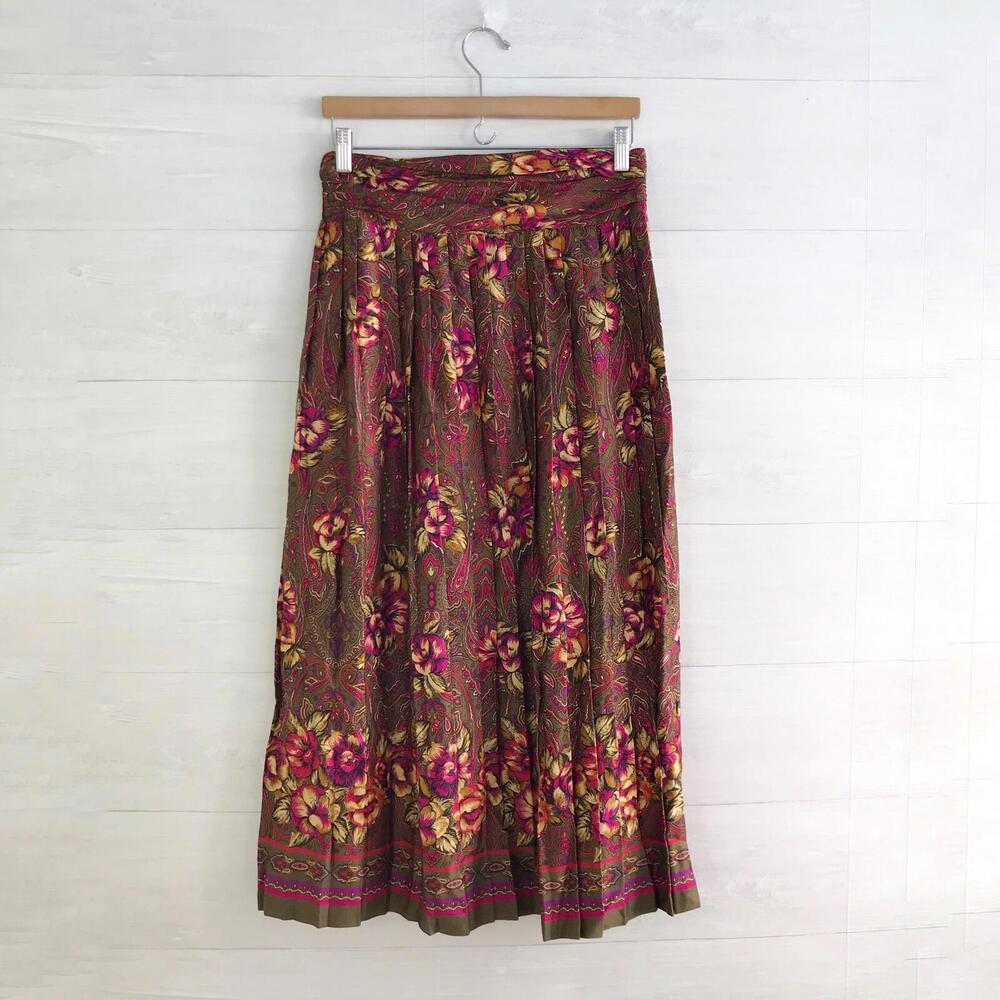 Vintage NWT Studio Michelle Stuart Casual Corner Paisley pleated pull on skirt L